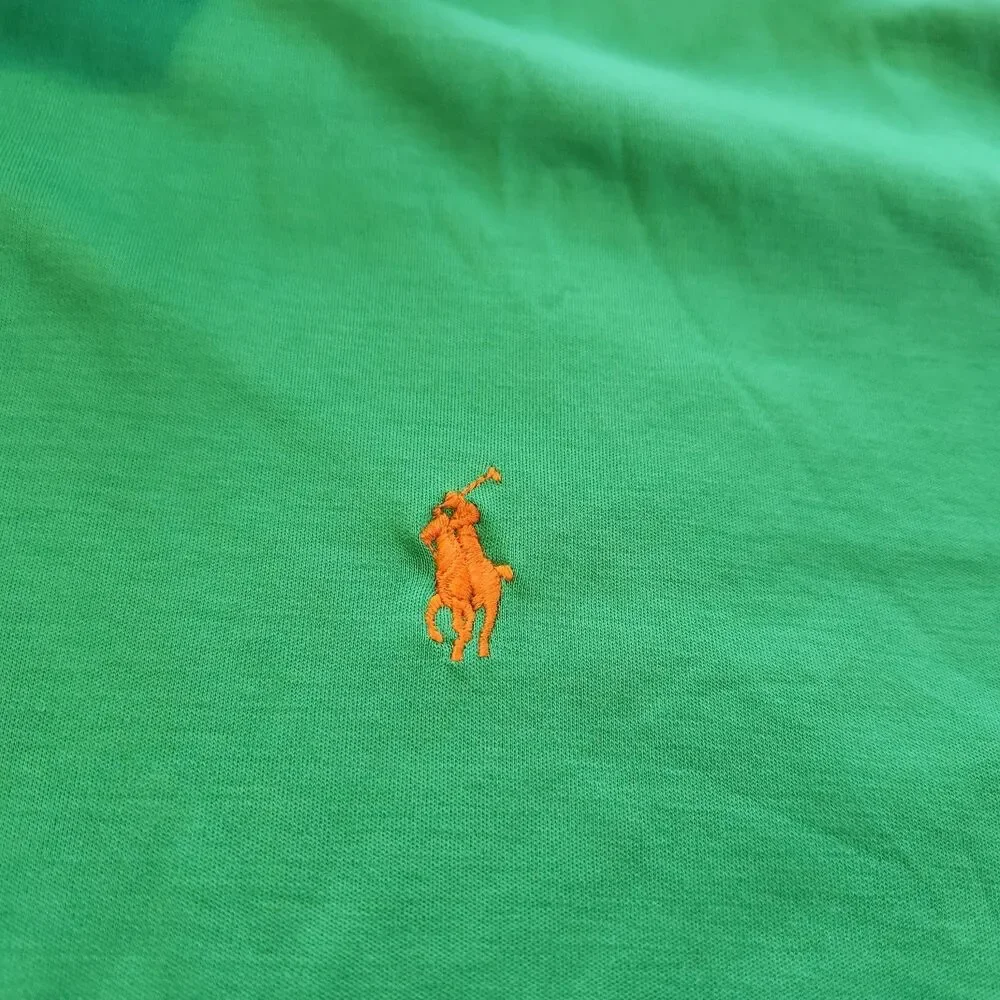 Polo Ralph Lauren Mens XL Green Short Sleeve Shirt Pima Soft Touch Orange Pony